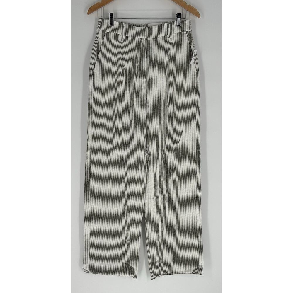 NEW Old Navy Linen Blend Pant Womens 8 charcoal White Stripe Trouser Preppy NWT